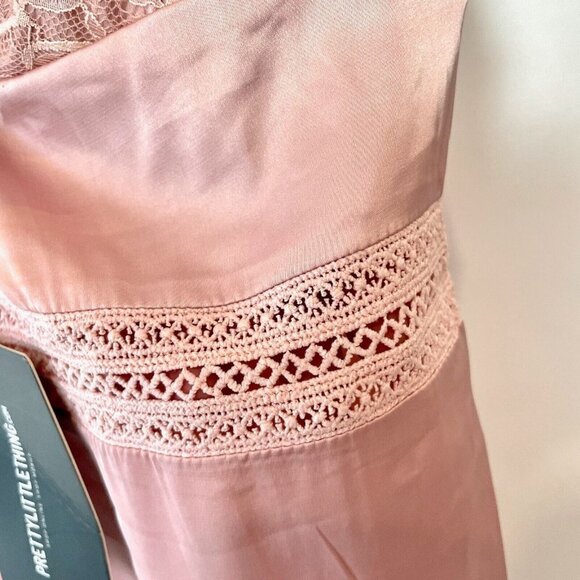 PRETTYLITTLETHING Asymmetric Hem Midi Dress 4 Pink Lace Detail Sleeveless NEW - Picture 4 of 14